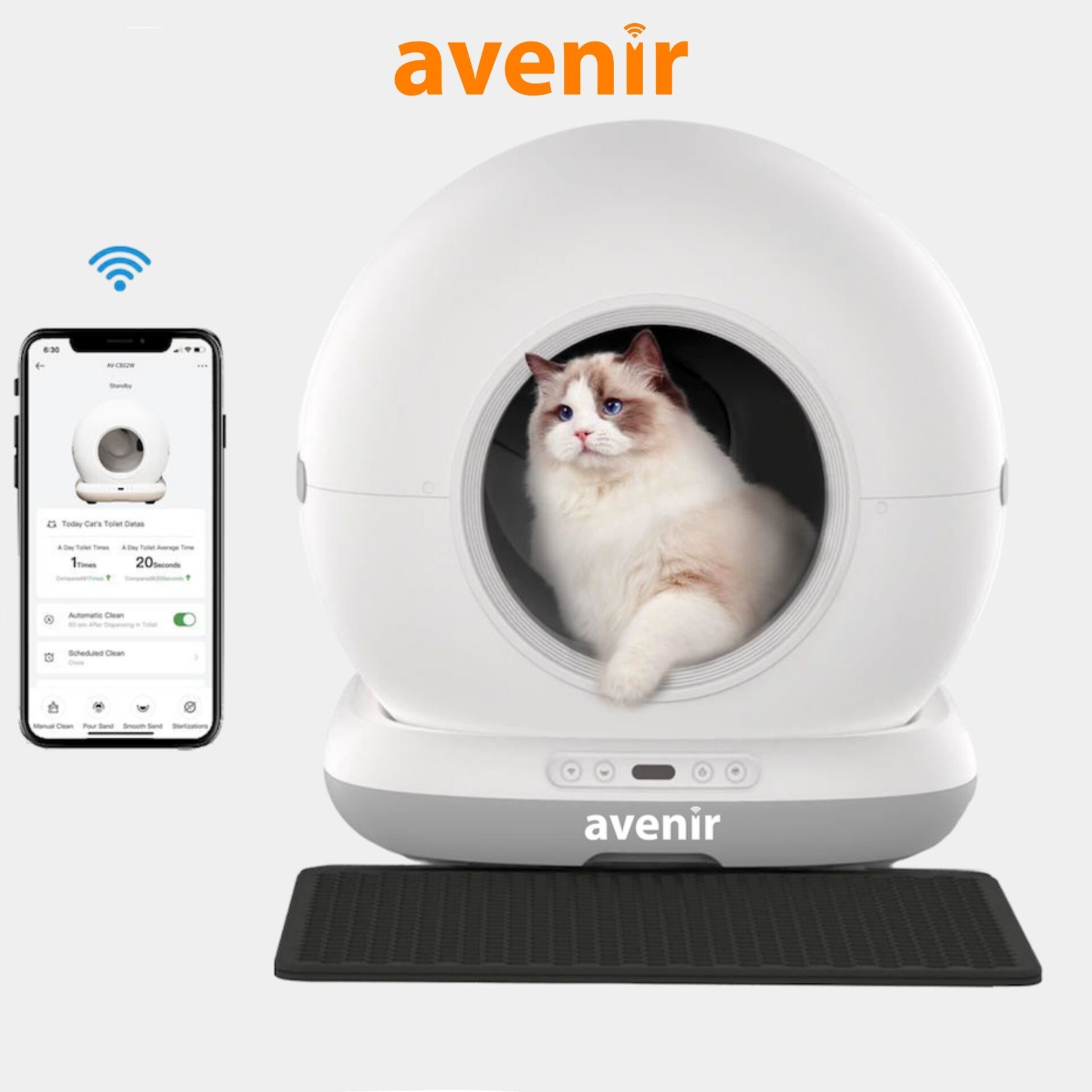 Avenir AV-CB02W Akıllı Otomatik Kedi Tuvaleti App Kontrol Koku Yapmayan Kum Kabı