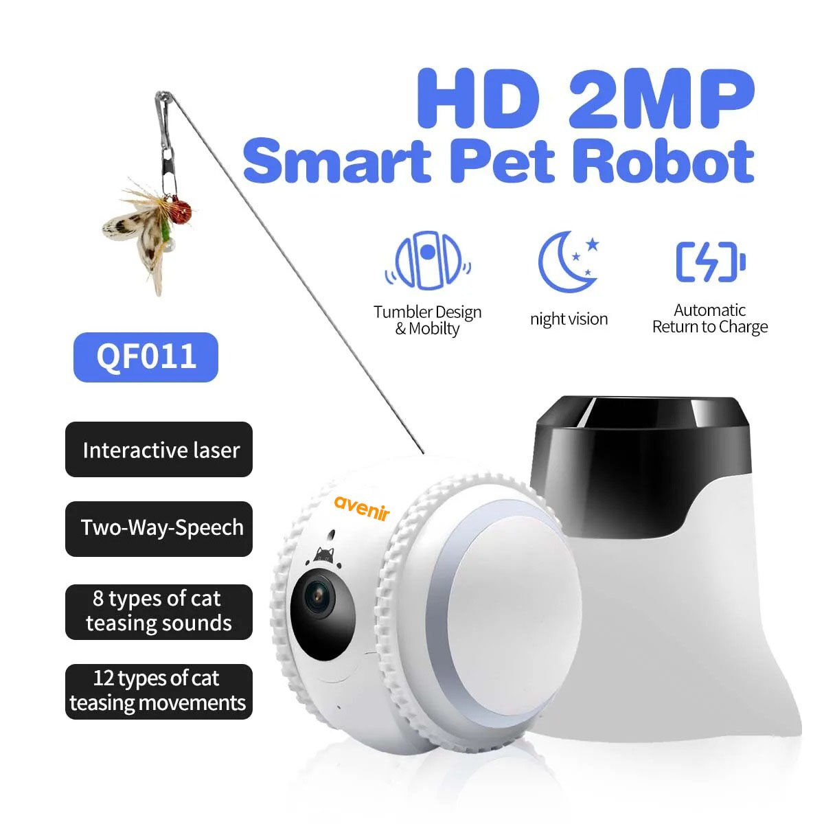 2 MP Akıllı Pet Robot IP Kamera Gece Görüş Tumbler Tasarım Kumanda Kabiliyetli Kontrollü AV-S500