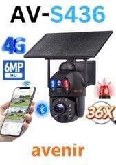 Avenir AV-S436 4G Solar Güneş Enerjili 6MP 36X Optikal Zoom Siren ve Sesli Uyarı 50 Metre Gece Görüş Mesafesi IP PTZ Kamerası