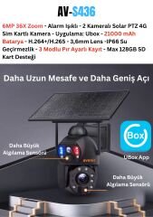 Avenir AV-S436 4G Solar Güneş Enerjili 6MP 36X Optikal Zoom Siren ve Sesli Uyarı 50 Metre Gece Görüş Mesafesi IP PTZ Kamerası