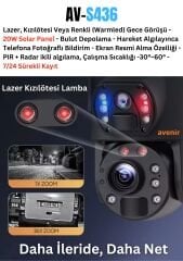 Avenir AV-S436 4G Solar Güneş Enerjili 6MP 36X Optikal Zoom Siren ve Sesli Uyarı 50 Metre Gece Görüş Mesafesi IP PTZ Kamerası