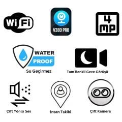 AV-S232 4MP Solar WIFI IP PTZ Dual Light Çift kameralı V380 Pro App Kamera