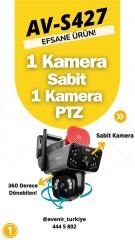 Avenir AV-S427 6MP 2 Kameralı Solar PTZ 4G Sim Kartlı 256 GB SD Kart Desteği IP PTZ Kamera