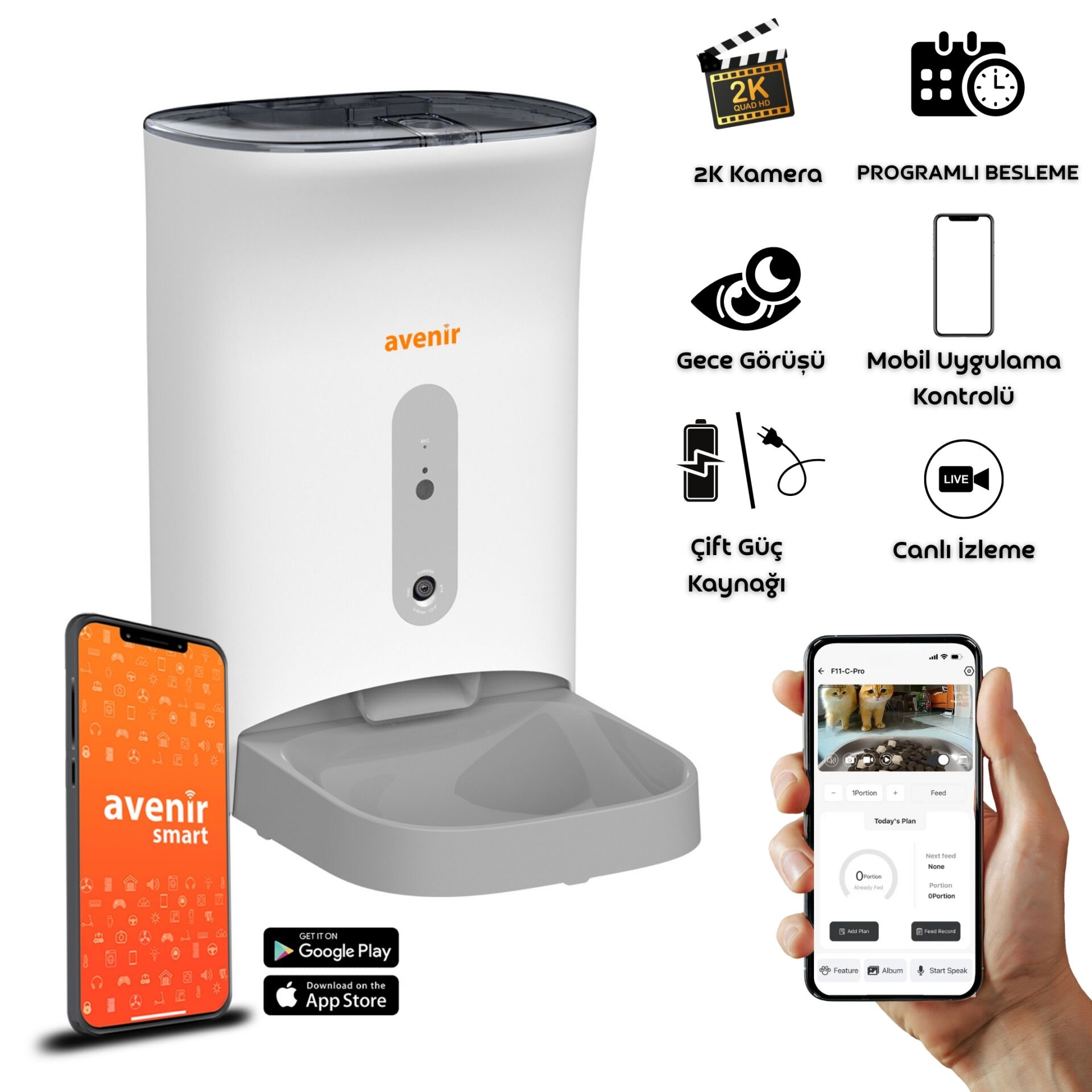 Smart Wifi Uzaktan Mobil Kontrol Kameralı Otomatik Kedi-Köpek Mama Kabı F11-CAMERA