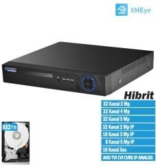 h.265 32 Kanal 2x8TB 5 MP XMEYE Hibrit Kayıt Cihazı AV-TC3202M