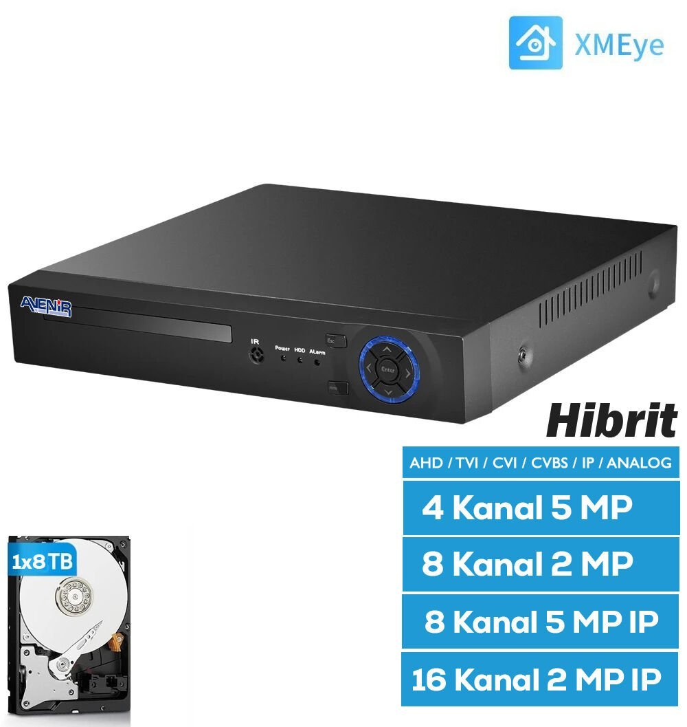 h.265 AHD DVR 8 Kanal 5 MP 5IN1 Hibrit XMEYE AV-TC08GM