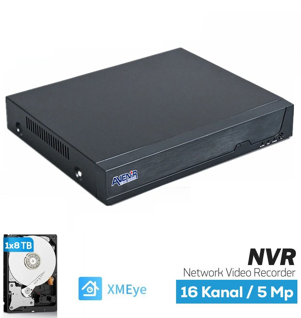16 Kanal 5 MP'e Kadar 1x8 TB HDD NVR Kayıt Cihazı AV-NVR16