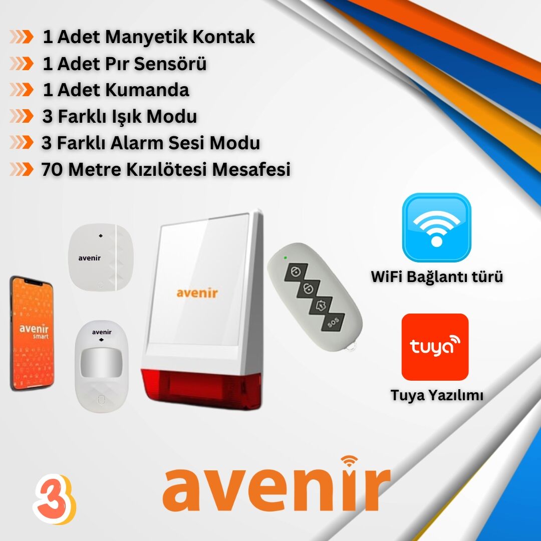 Wifi Kablosuz Akıllı Ev İşyeri Alarm Sistemi AV-03WF